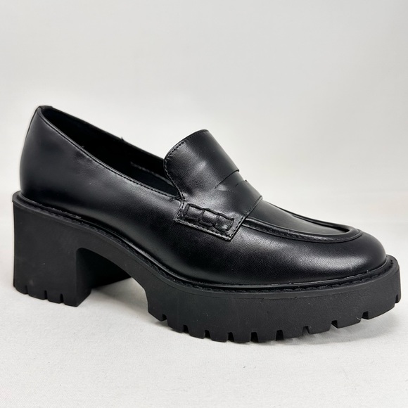 Women's Black Loafer Heels - Picture 2 of 13